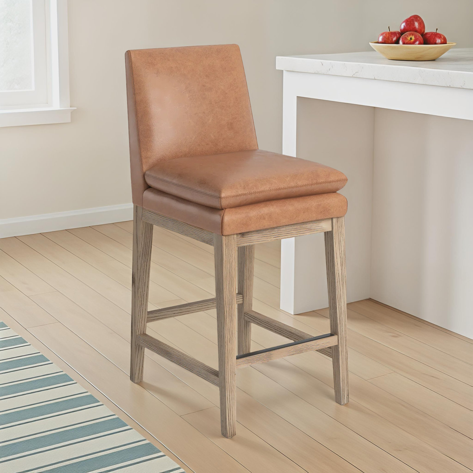 Bethea 26" Bar Stool, Marseille Saddle Top Grain Leather