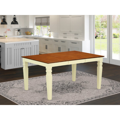 Table de salle à manger Weston - un plateau de table rectangulaire en bois avec feuille papillon et pieds élégants, babeurre et cerise