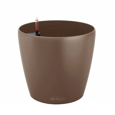 Classico Color 28 self-watering round plastic planter with water level indicator for indoor and outdoor use, Nutmeg