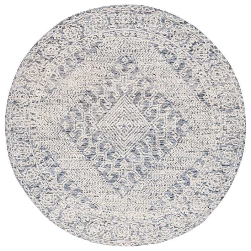 Cheryal Textural Hand Tufted Wool Cotton Geometric Rug in Sage/Ivory, Round 6'