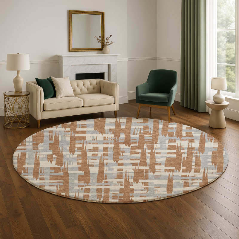 Premium Machine Washable Chelston AMF1849 Stripes Rug, Round 8'