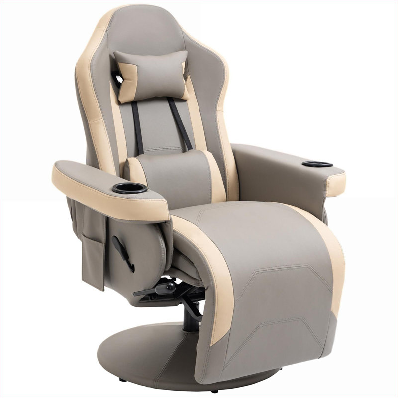 xpiyaer Manual Swivel Recliner Armchair Compact 135° Reclining Neutral Gray Faux Leather for Living Room