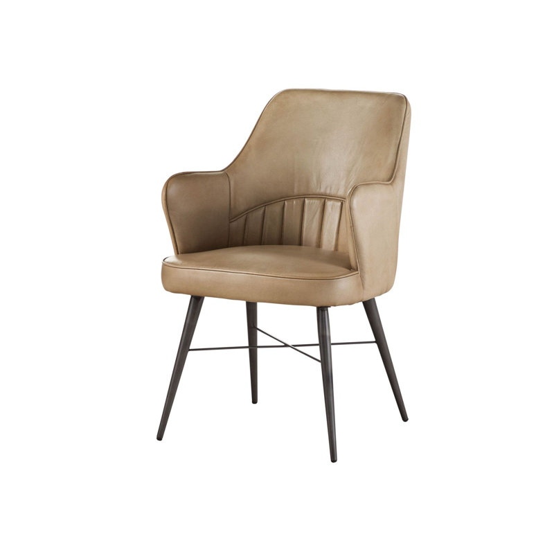Iron Label 38cm H Genuine Leather Upholstered Accent Chair, Beige
