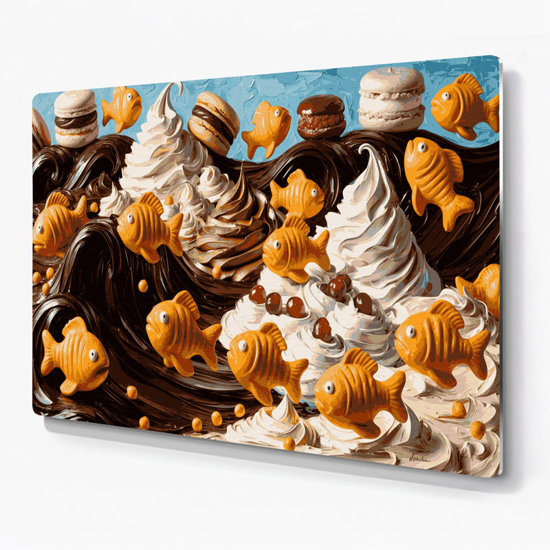Desserts craquelins de poisson rouge, art mural en métal brun, H 24 po x l 36 po
