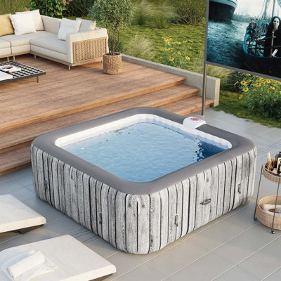 4-6 Person Square Inflatable Hot Tub with 130 Bubble Jets ,4 Filter Cartridges , Portable Blow Up Hot Tub with Energy-saving Insulation Cover