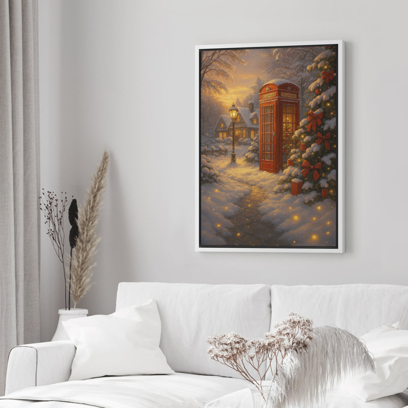 Hiver, art mural, impression sur toile encadrée, décoration de Noël, H 24 po x l 16 po, Blanc