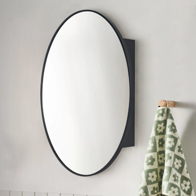 Metal Framed Oval Medicine Cabinet with Adjustable Shelves