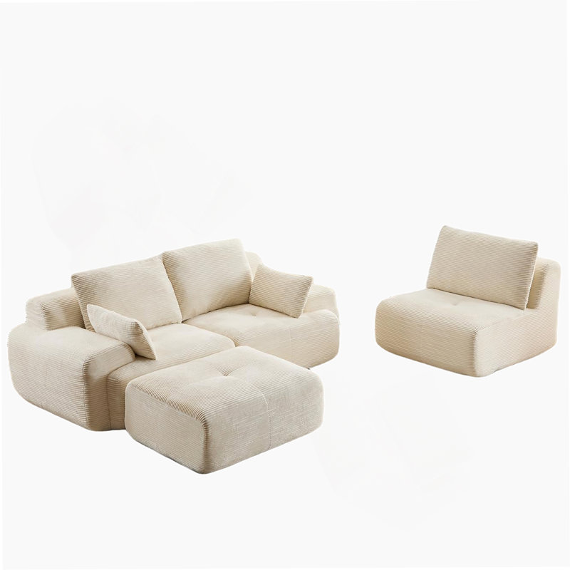 Boneless Modern Memory Foam Compressed Sofa, Large Sectional Couches For Various Living Spaces, Pet-Friendly Cloud Modular Sectional Sofa, Corduroy Fabric, Extra Deep Loveseat, No Assembly Needed
