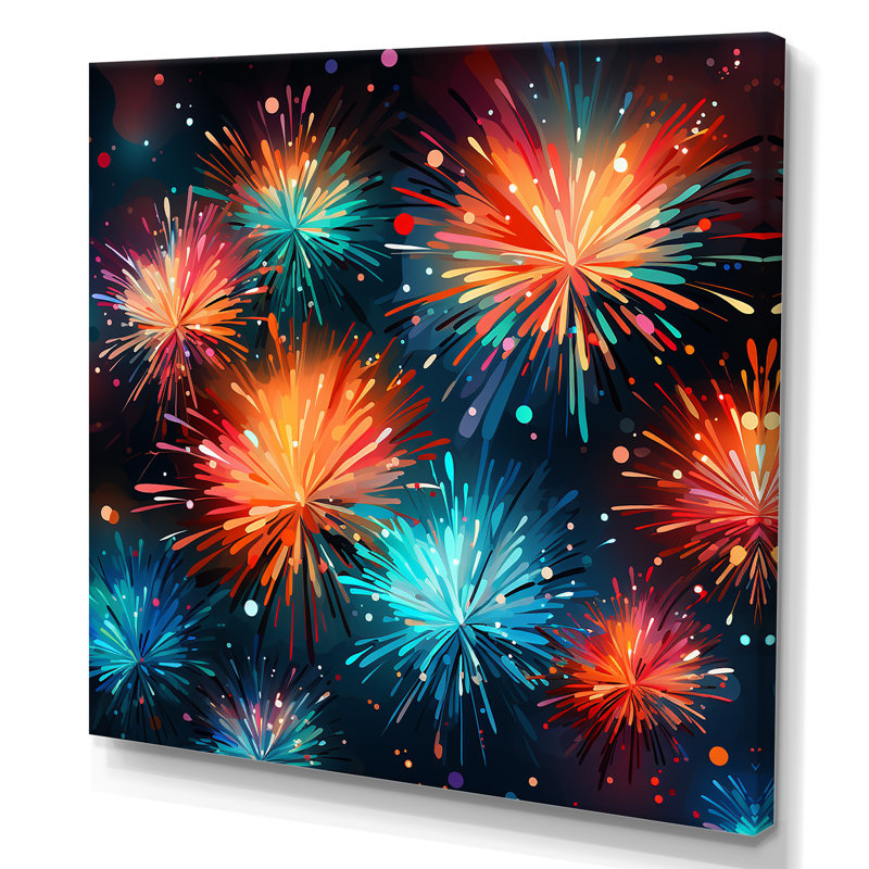 Feux d'artifice bleu et jaune - art mural, Toile tendue, H 36 po x l 36 po x P 1,5 po