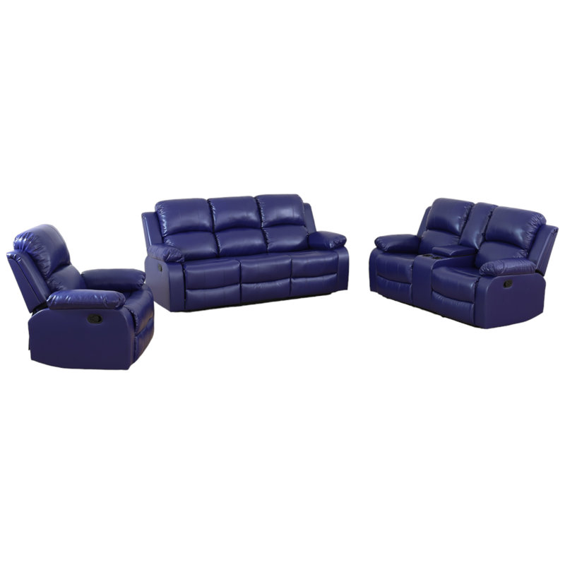 Latitude Run® 3 Piece Vegan Leather Manual Reclining Living Room Sofa ...