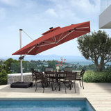 Lime 9/10 FT Square Lighted Cantilever Umbrella With Base