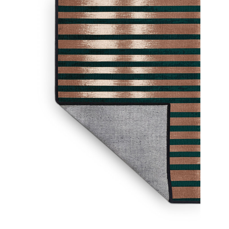 Tapis vert à rayures horizontales lavable à la machine, Rond 6 pi