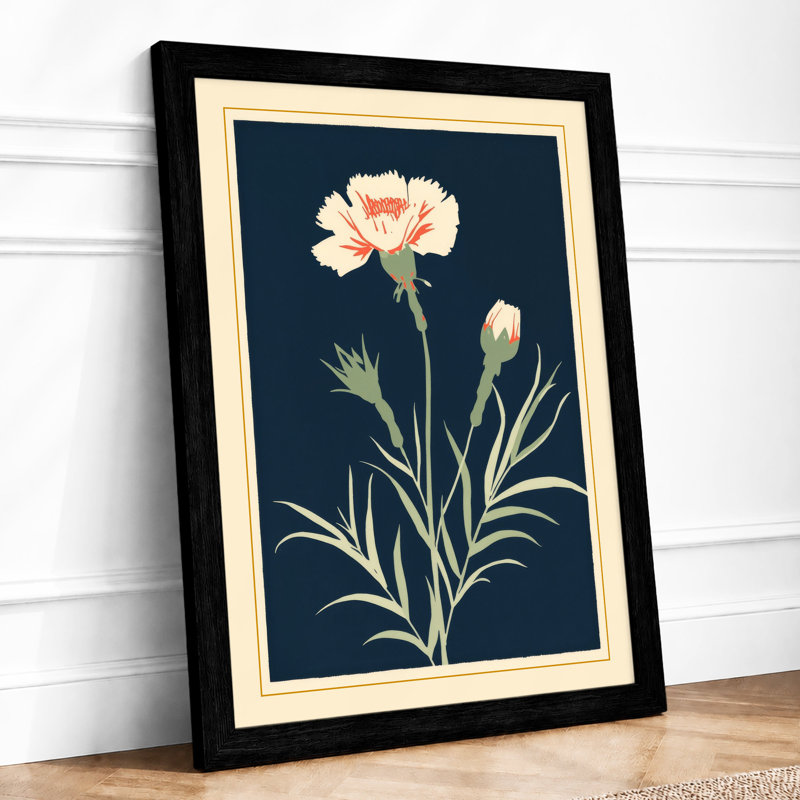 Classical Carnation Study Botanical - Framed Print, A3 - 42.0 x 29.7 cm, Black