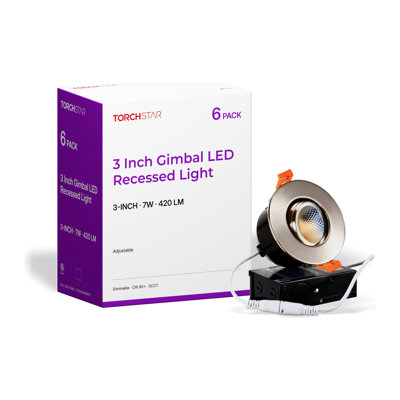 3" 5CCT Gimbal LED Recessed Light, CRI 90+, Dimmable Swivel Adjustable Eyeball Downlight with J-Box, IC Rated & Air Tight, Satin Nickel