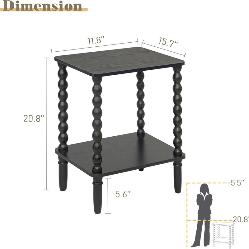 Side Table, Small End Table With Storage Shelf, 2-Tier Small Coffee Tables Living Room For Bedroom, Narrow Spaces, Black