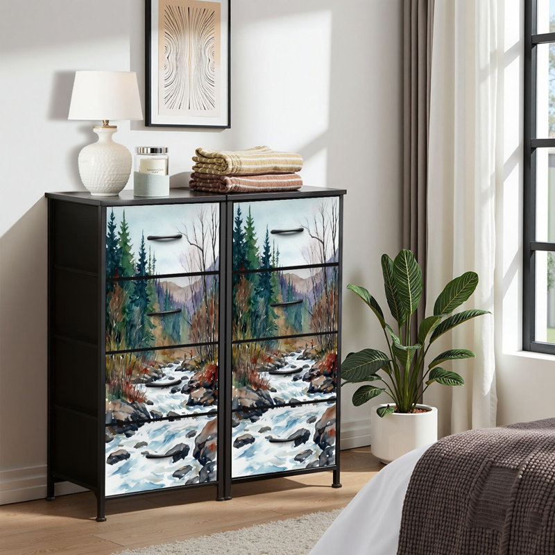 4 Drawer Dresser for Bedroom, Narrow Chest of Drawers, Wooden Top and Study Iron Frame 18"x37.5"-(WxH)