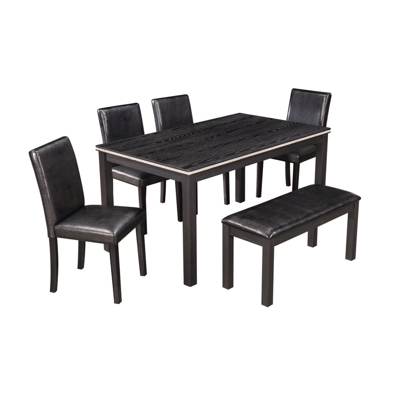 Table de salle à manger en bois rectangulaire avec banc, table de cuisine avec banc pour petit espace, table de salle à manger pour 6 personnes, noir