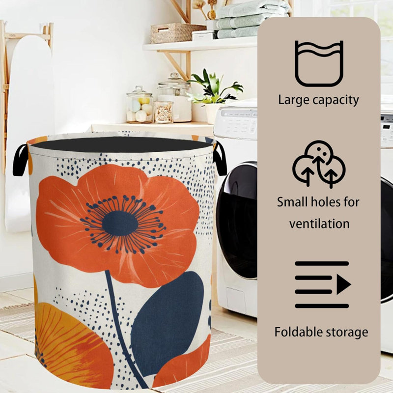 Modern Minimalist  Flowers Foldable Canvas Laundry Basket With Handles - Storage Organizer, Heavy Duty For Home，Bedroom, Dorm, Bathroom