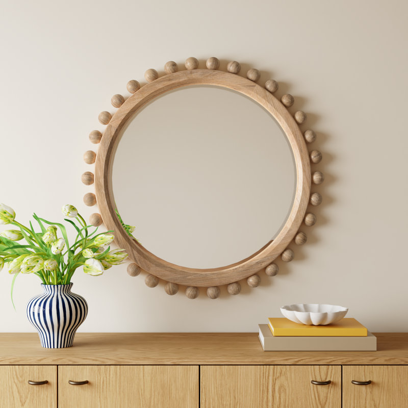 Augustine Solid Wood Round Wall Mirror
