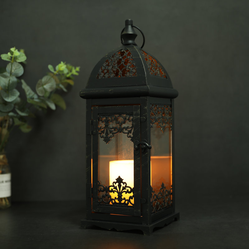 15" Gothic Decorative Candle Lantern （Black）, 1
