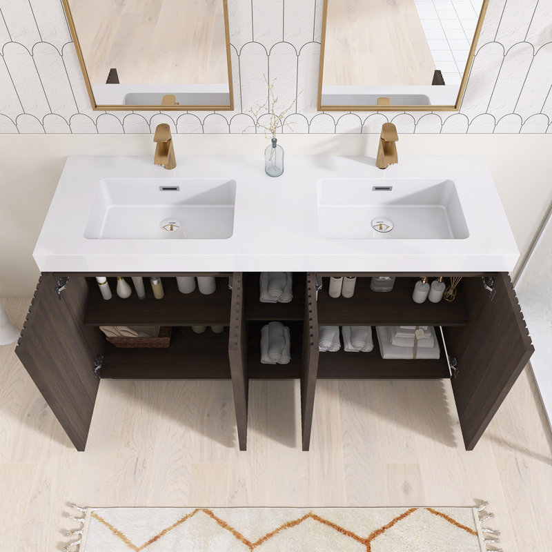 Ensemble de meuble-lavabo autoportant 60 po avec surface solide 60 po