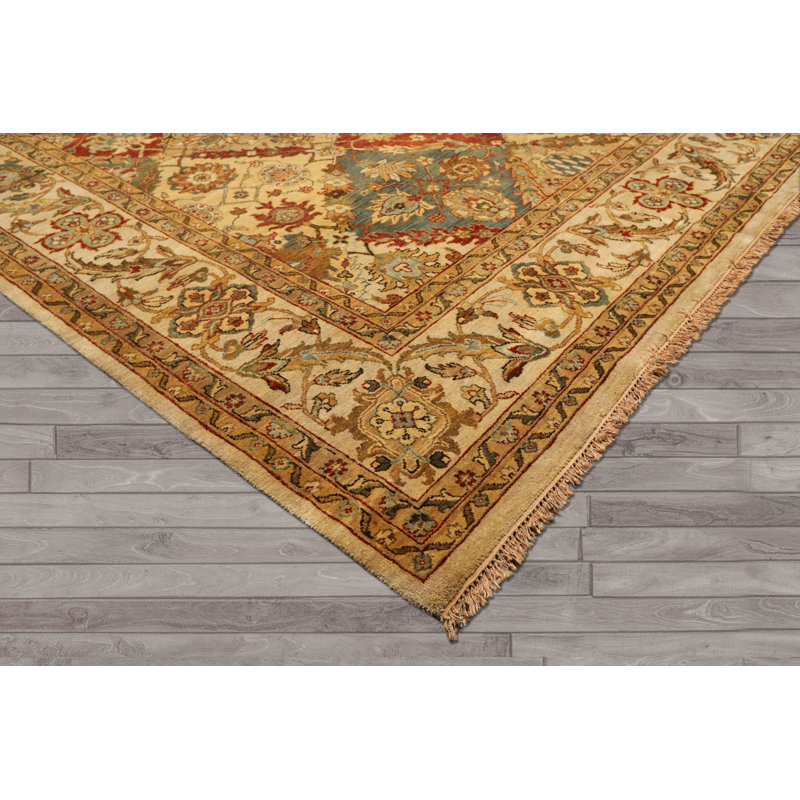 Tapis transitionnel beige en laine noué à la main 7 pi 9 po x 9 pi 10 po Agra