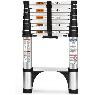 Telescoping Ladder, Button Retraction Aluminum Extension Ladder with 2 Triangle Stabilizers, Multi-Purpose Ladder with Slow Down Design, 330lbs Max Capacity