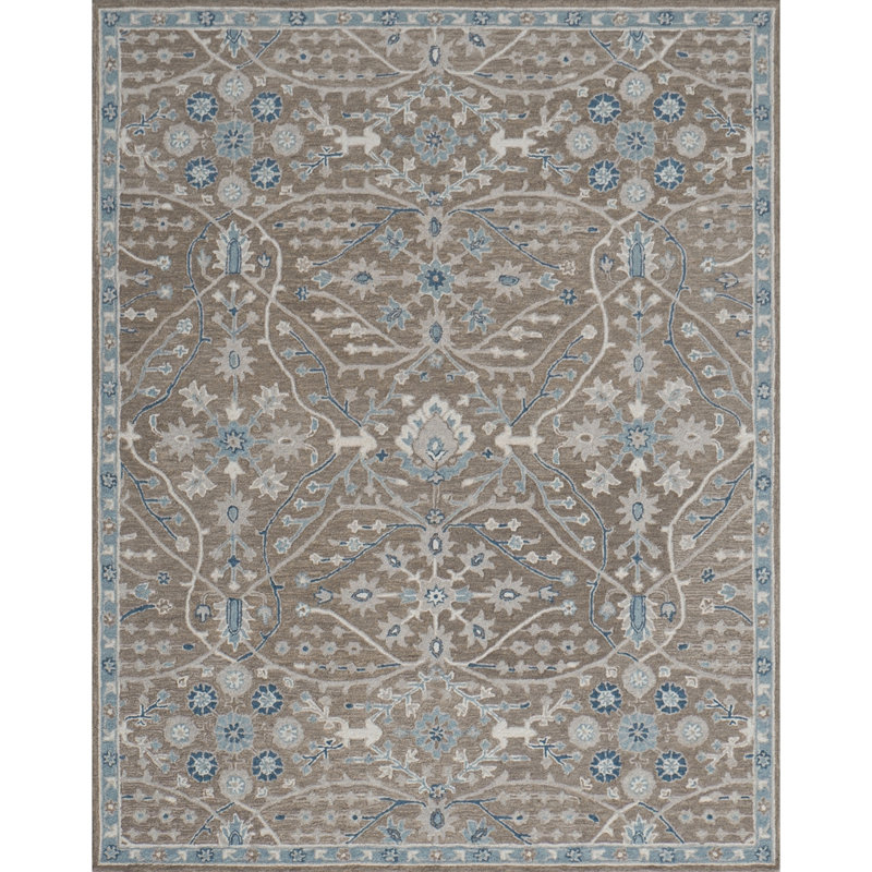 Wren Hand-Tufted Microloop Pile Wool Traditional Area Rug Timber Taupe Blue-Gray Beige, Rectangle 7'6" x 9'6"
