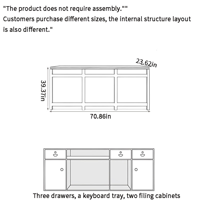 Modern Front Desk with Lockable Drawers, Keyboard Tray, Open and Closed Storage, Sturdy Computer Table, No Assembly Required