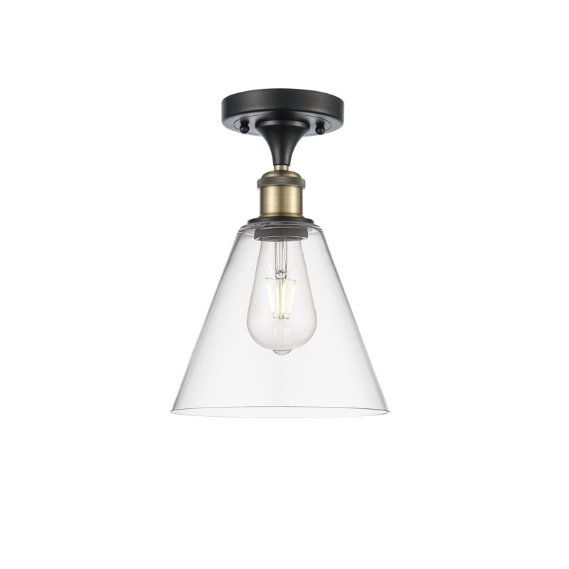 Plafonnier semi-encastré 1 lumière Yonnie, Transparent, H 11,75 po x l 8 po x P 8 po, Noir/laiton antique