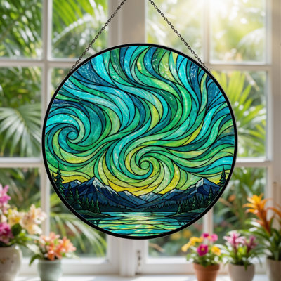 7.8"H Swirling Sky Stained Glass Window Panel