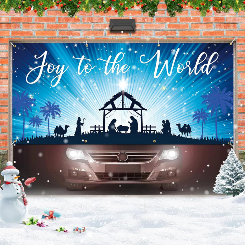 World Menagerie Jesus Christmas Garage Door Decorations, 16X7ft Merry Christmas Garage Door Banner Backdrop Holy Nativity Religion Christmas Holidays Mural Background For Xmas Eve Happy New Year