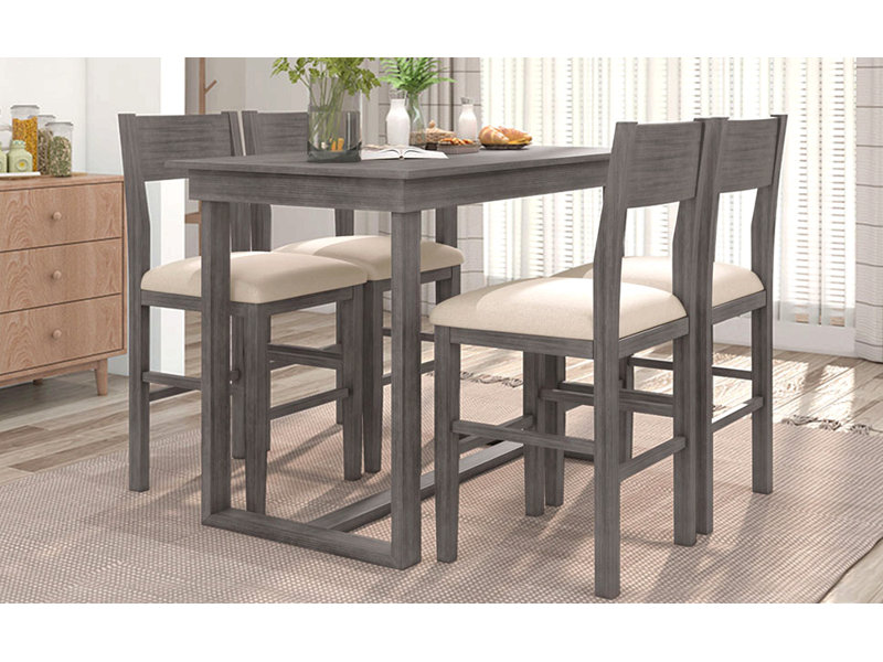 Ensemble de table de salle à manger à hauteur de comptoir 5 pièces Farmhouse avec 1 table rectangulaire et 4 chaises pour petits espaces