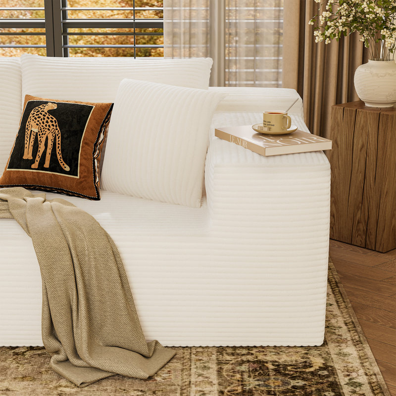 108" L-Shaped Compression Modular Sofa Sectional Couch, Beige Chenille 
