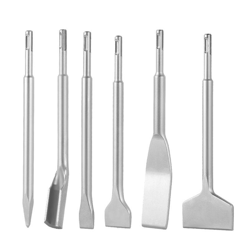SDS Plus Chisel Set, 6 piece SDS Plus Rotary Hammer Drill Attachments, Includes Point, Flat, & U-Groove Chisels, Heat Treated 40Cr Alloy Steel, Sharp Edge for Demolition, Concrete and Brick