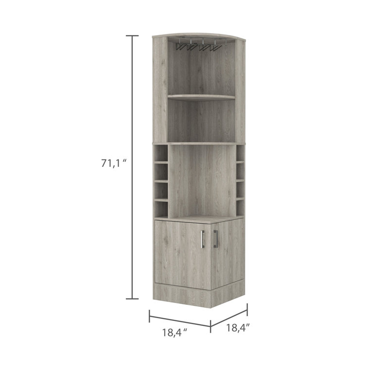 8 Capacity Gray Beverage Cabinet With Decorative Shelf Drink Extra Display For Beverages