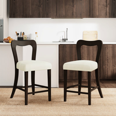 De 2 tabourets de comptoir beige et brun foncé, bois d'hévéa massif naturel, conception moderne épaisse, dossier ergonomique pour plus de confort, tabourets sans accoudoirs, fabriqué à partir de pieds élégants, confort esthétique incurvé,