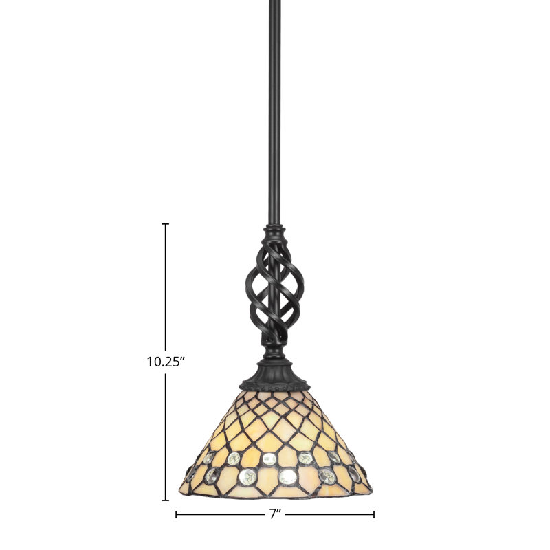 Eleganté Stem Hung Mini Pendant Shown In Matte Black Finish With 7" Starlight Art Glass