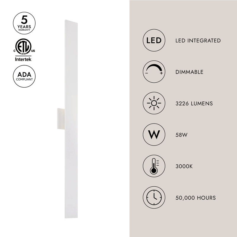 Vesta 1 - Light LED Wallchiere, White, 36" H x 5.126" W x 2.375" D