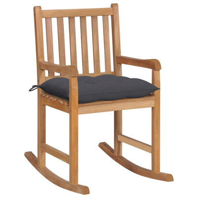 Chaise berçante d'extérieur avec coussin en bois de teck