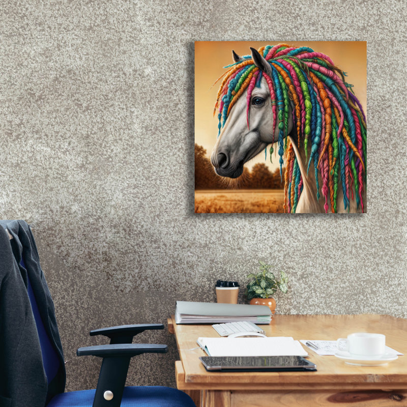  «Horse With Colorful Dreadlocks» par Rey Klimt, art mural sur toile