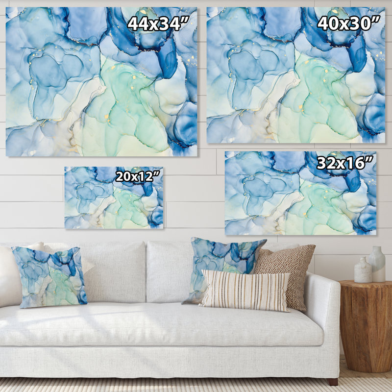 «Blue Luxury Abstract Fluid Art XXV», reproduction sur toile, H 24 po x l 32 po, Toile tendue