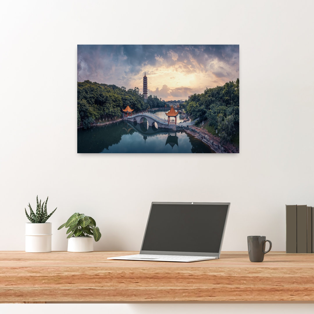 Serene Pagoda Sunset Peaceful Traditional Tranquil Architecture Landscape Wall Art Print