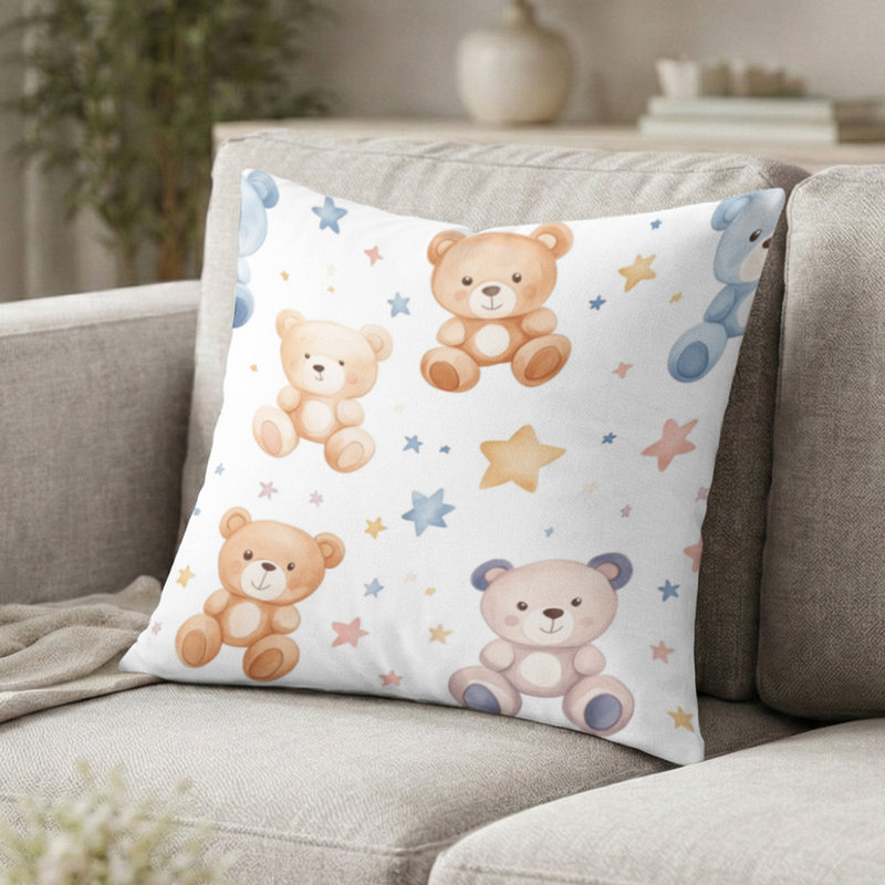 Coussin décoratif à imprimé animalier - Coussin à imprimé ours campagne étoilé, H 20 po x l 20 po