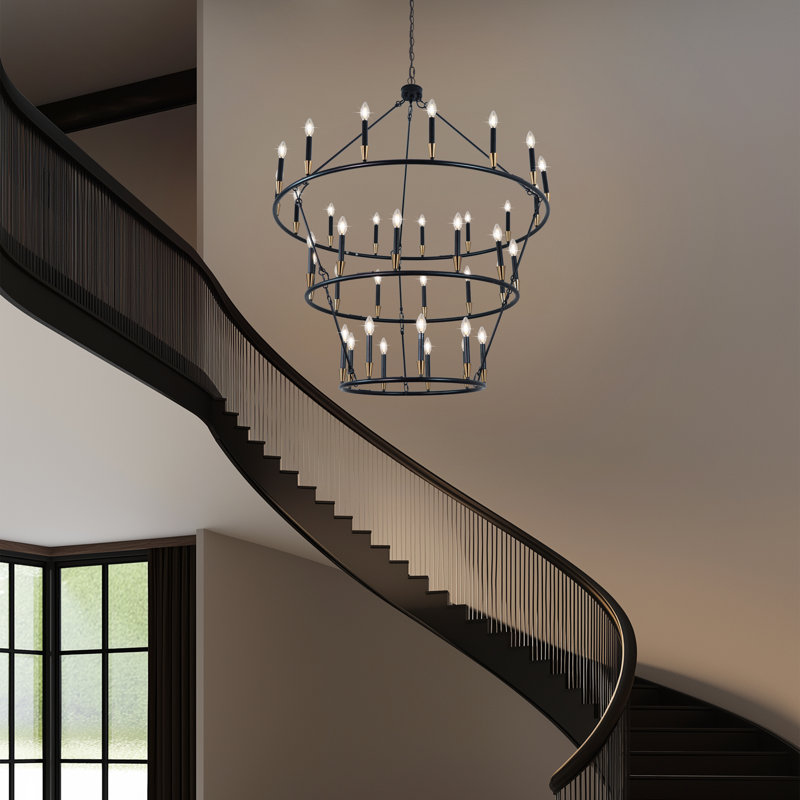 Lustre en forme de roue de chariot à 36 lumières pour plafonds hauts et lustres pour salle à manger
