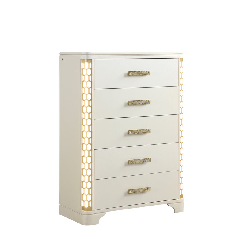 Commode à 5 tiroirs avec éclairage latéral en bois
