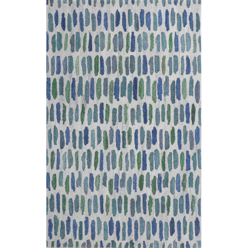 Tapis intérieur / extérieur en PET touffeté à la main Cayo en naturel / vert / bleu, Rectangle de 5 pi x 8 pi