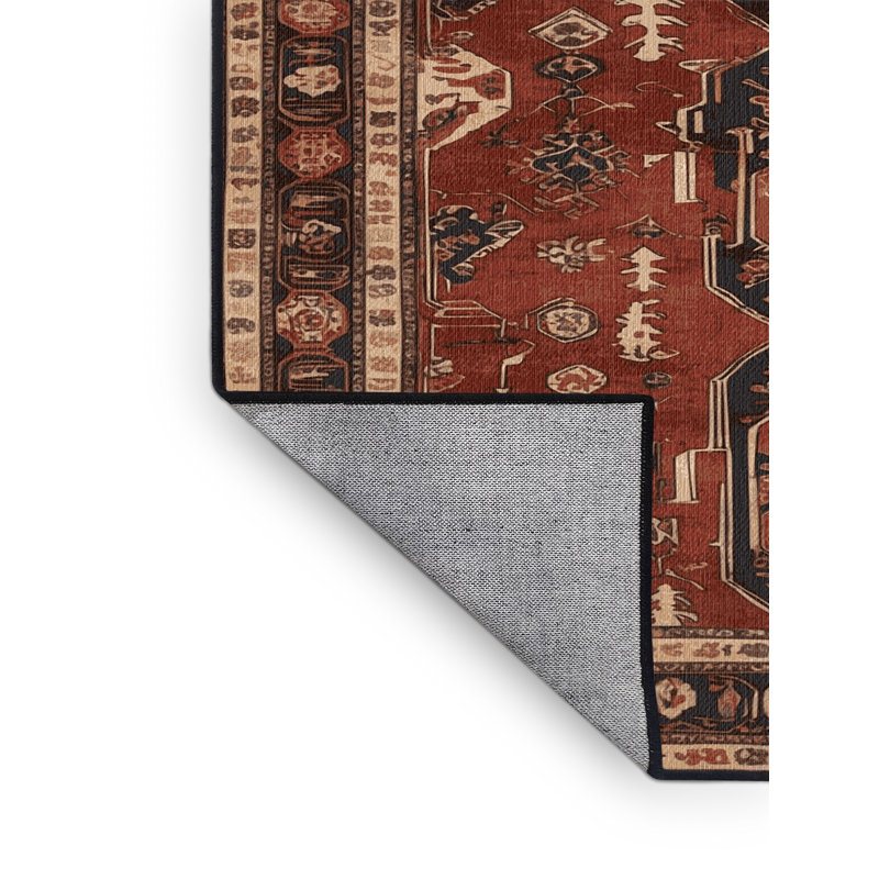 Machine Washable Persian Black Area Rug, Round 3'