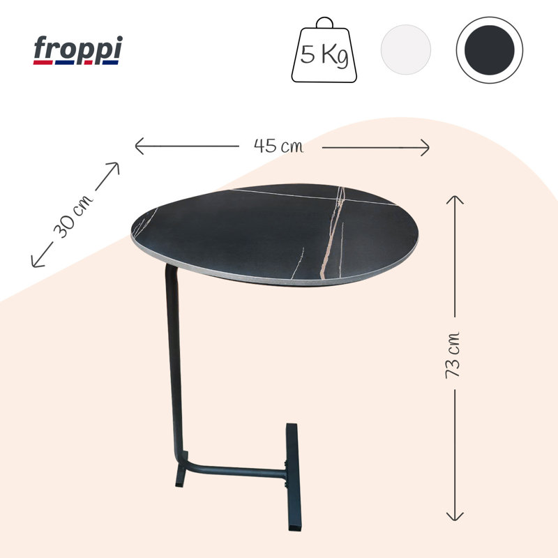 Marble Side Table Under Sofa | Real Sintered Stone Slab | C-Shaped End Table, Black