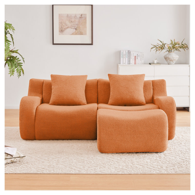 Canapé modulaire orange sans os à 2 places avec repose-pieds, aucun assemblage requis, Orange moelleux